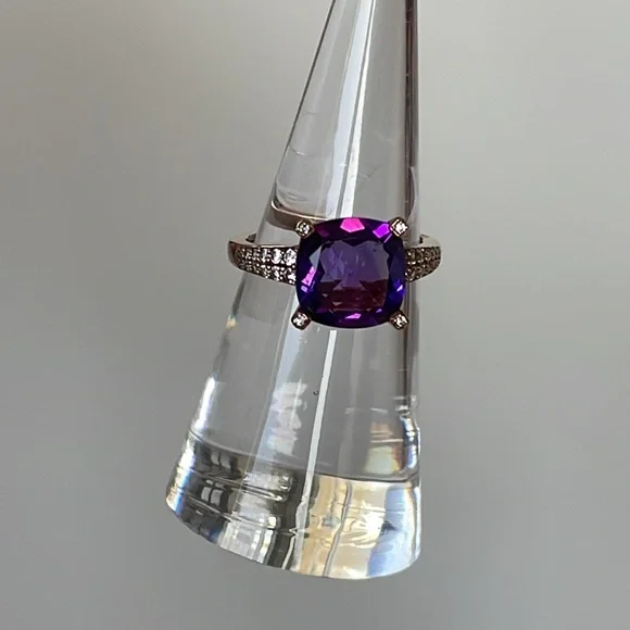 3 ct.Amethyst Cushion Cut Round Ring 6 1/2 - Picture 11 of 16